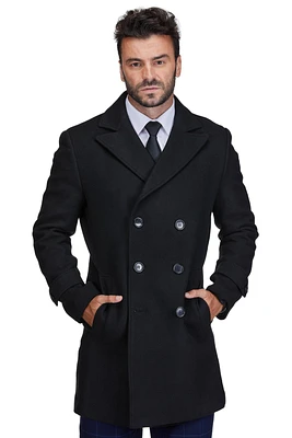 Braveman Men's Big & Tall Double Breasted Pea Coat Wool Blend Dress Peacoat