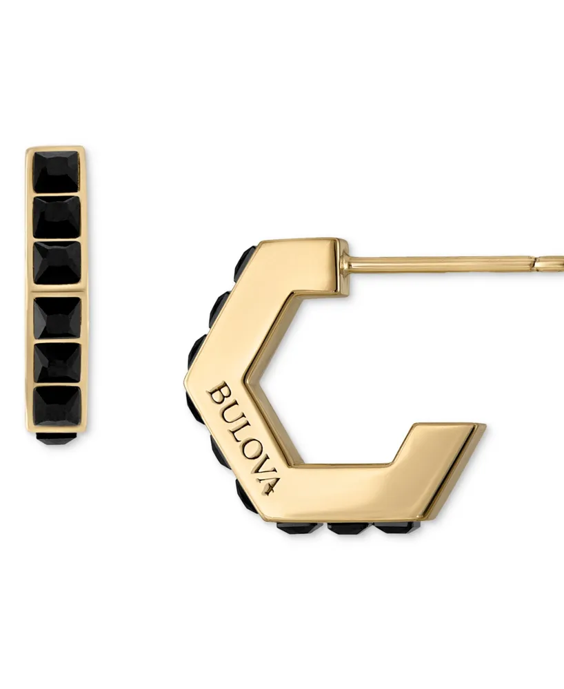 Bulova Gold-Tone Ip Stainless Steel Small Black Spinel Hoop Earrings, 0.55"