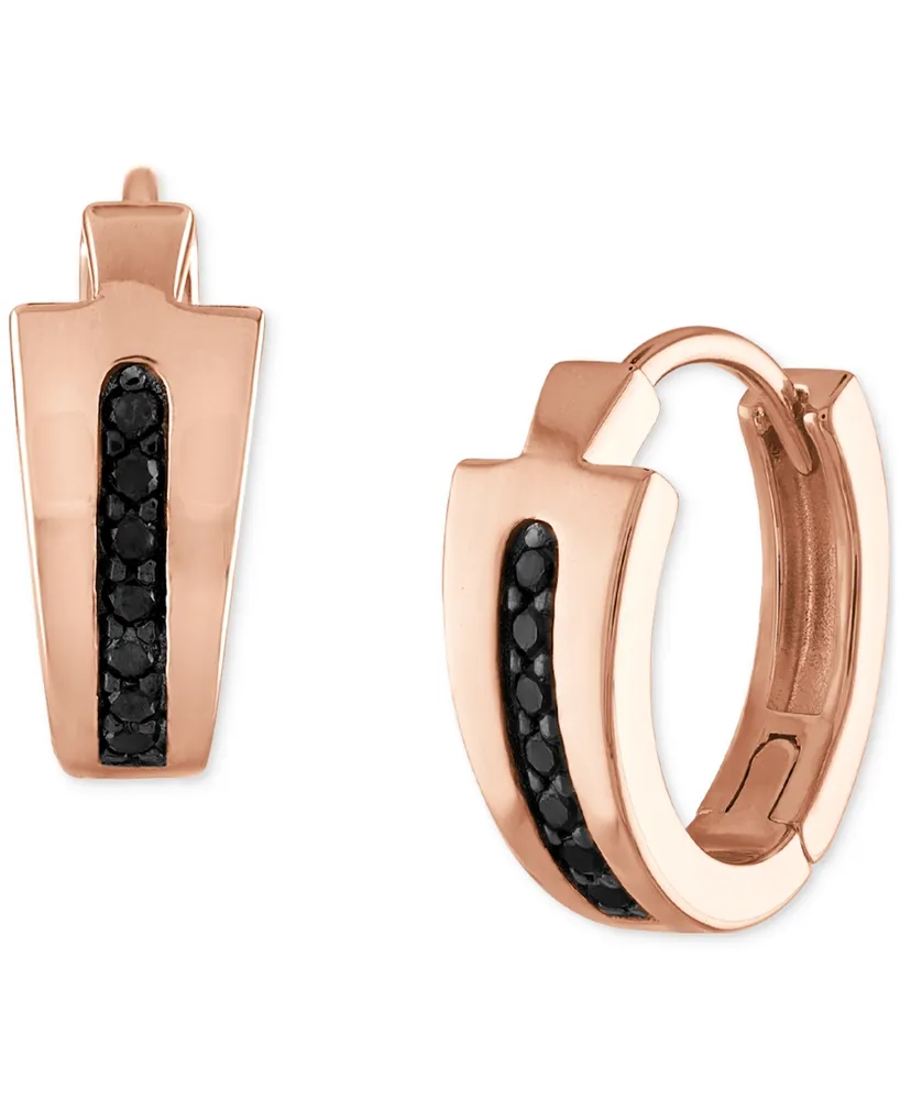 Bulova 14k Rose Gold-Plated Sterling Silver Black Diamond Hoop Earrings, 0.5"