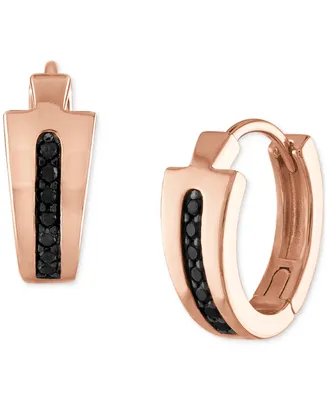 Bulova 14k Rose Gold-Plated Sterling Silver Black Diamond Hoop Earrings, 0.5"
