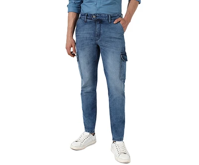 Campus Sutra Men's Medium-Wash Cargo Denim Jeans