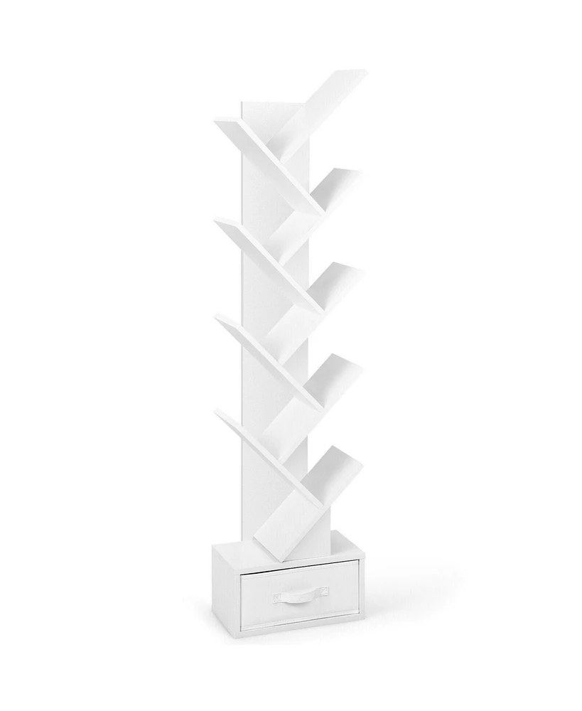 10-tier Tree Bookshelf with Drawer Free-standing Storage Bookcase