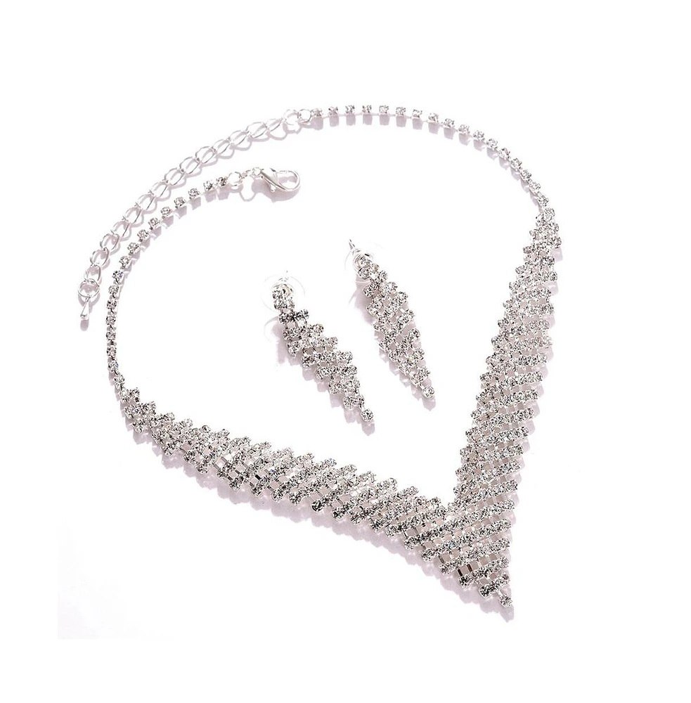 Sohi Women's Silver Bling Cluster Jewelry Set