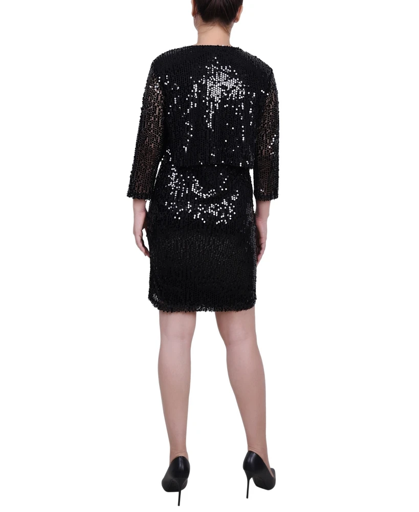 Ny Collection Women's Sequined Bolero Jacket and Dress, 2 Piece Set