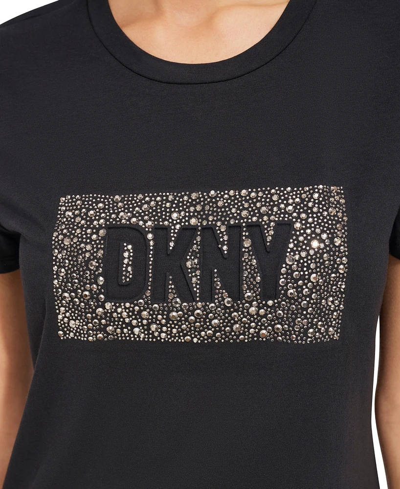 Dkny Women's Studded-Logo Crewneck Short-Sleeve Top