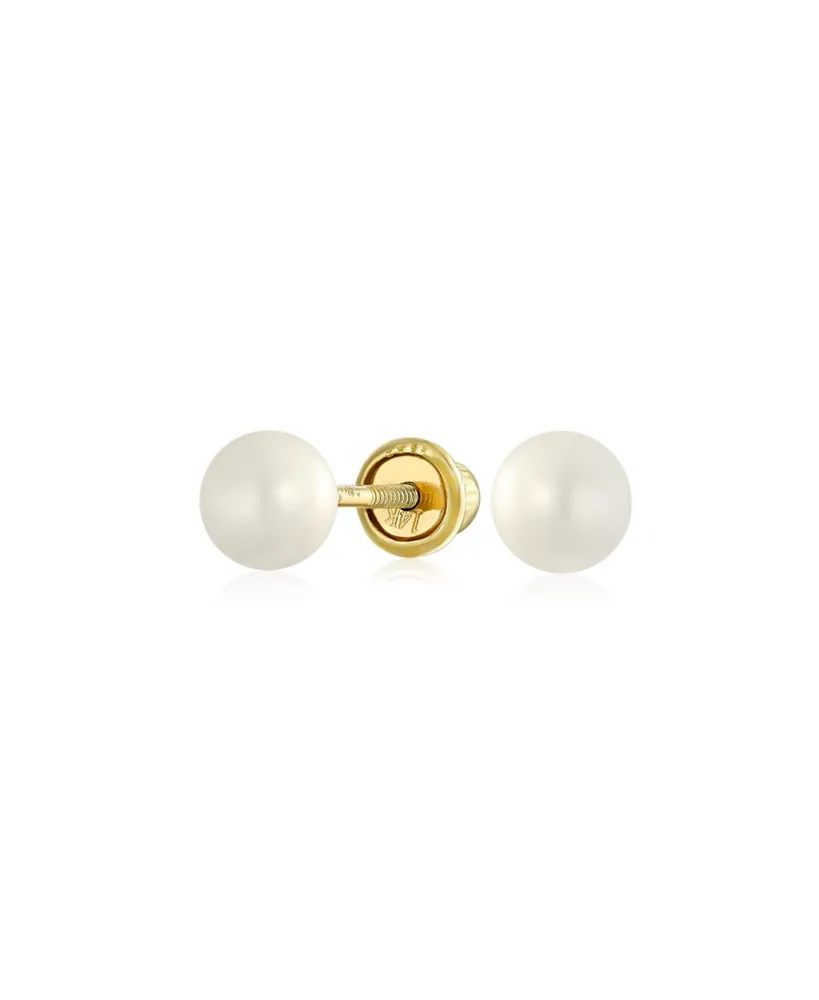 Bling Jewelry Tiny Minimalist Cz Accent14K Gold White Freshwater Cultured Pearl Stud Earrings Secure Screw Back