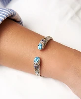 Blue Topaz, Amethyst, Citrine Bali Filigree Cuff Bracelet in Sterling Silver and 18K Gold