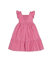 Hope & Henry Girls' Flutter Sleeve Tiered Maxi Dress with Crochet Trim