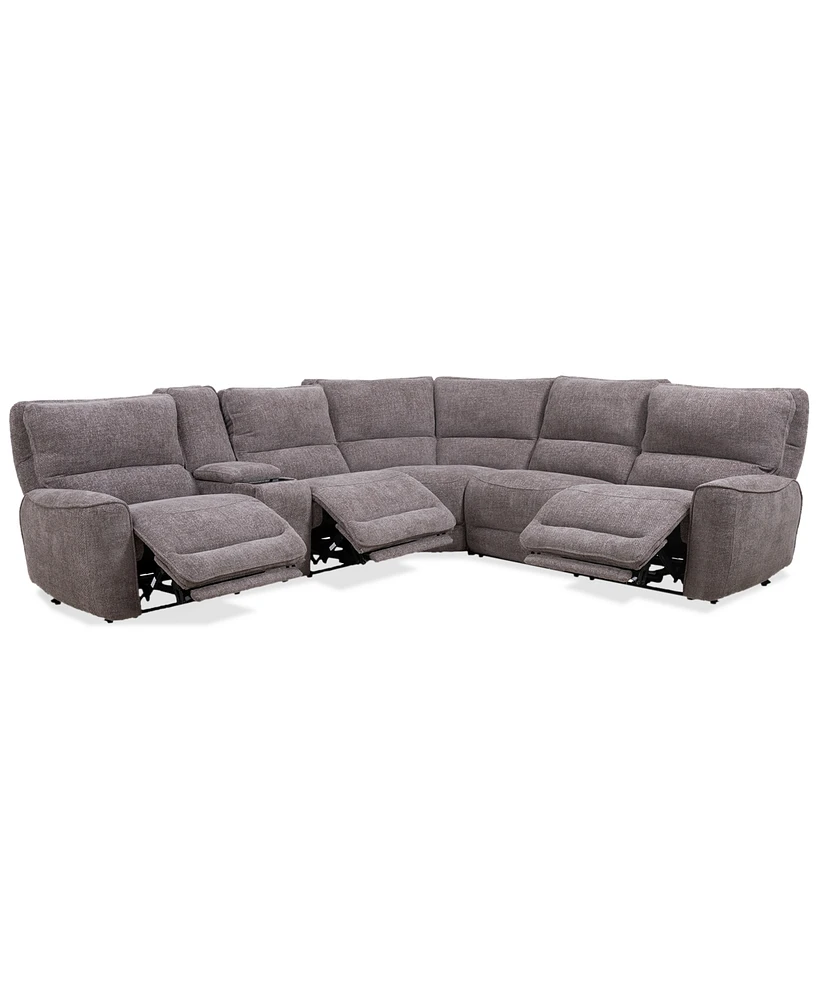 Closeout! Deklyn 129" 6-Pc. Zero Gravity Fabric Sectional with 3 Power Recliners & 1 Console, Created for Macy's