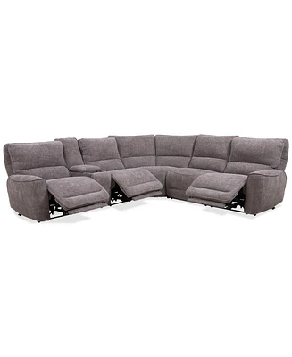 Closeout! Deklyn 129" 6-Pc. Zero Gravity Fabric Sectional with 3 Power Recliners & 1 Console, Created for Macy's