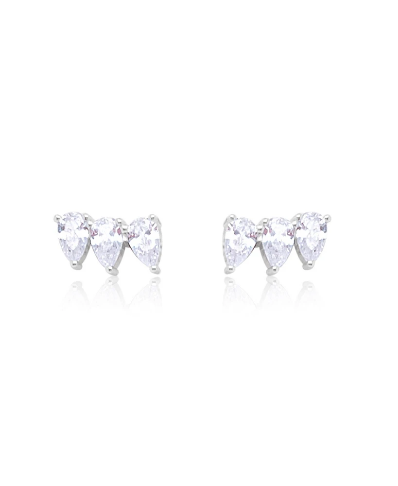 Etoielle White Gold Tone Cz Teardrop Studs Ear Climber Style Earrings