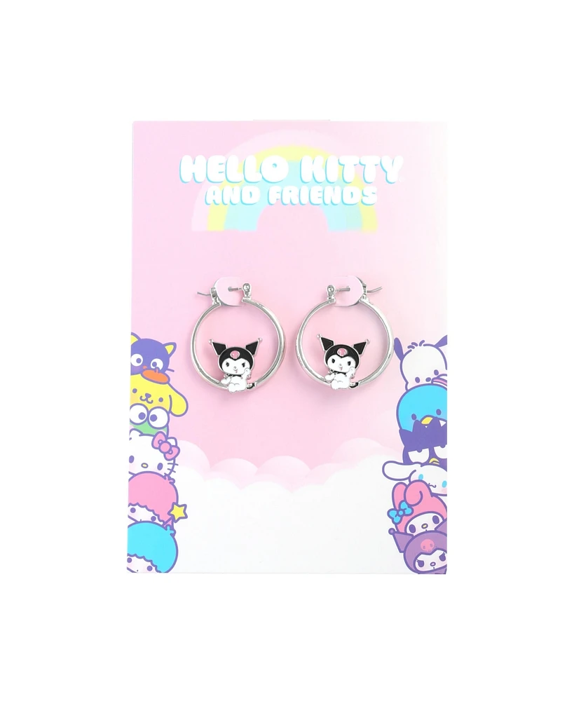 Sanrio Hello Kitty Womens Enamel Plated Hoop Earrings Officially Licensed - Kuromi