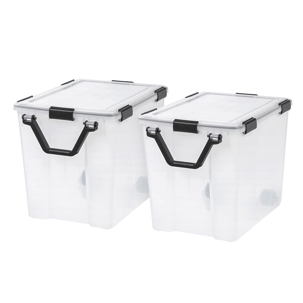 Iris Usa 106qt Weatherpro Wheeled Plastic Storage Bin with Seal Latching Lid and 6Buckles, Pull Handle 2Pk