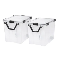 Iris Usa 106qt Weatherpro Wheeled Plastic Storage Bin with Seal Latching Lid and 6Buckles, Pull Handle 2Pk