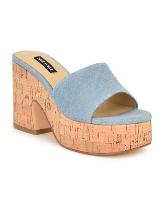 Nine West Women's Boone Slip-On Block Heel Platform Sandals