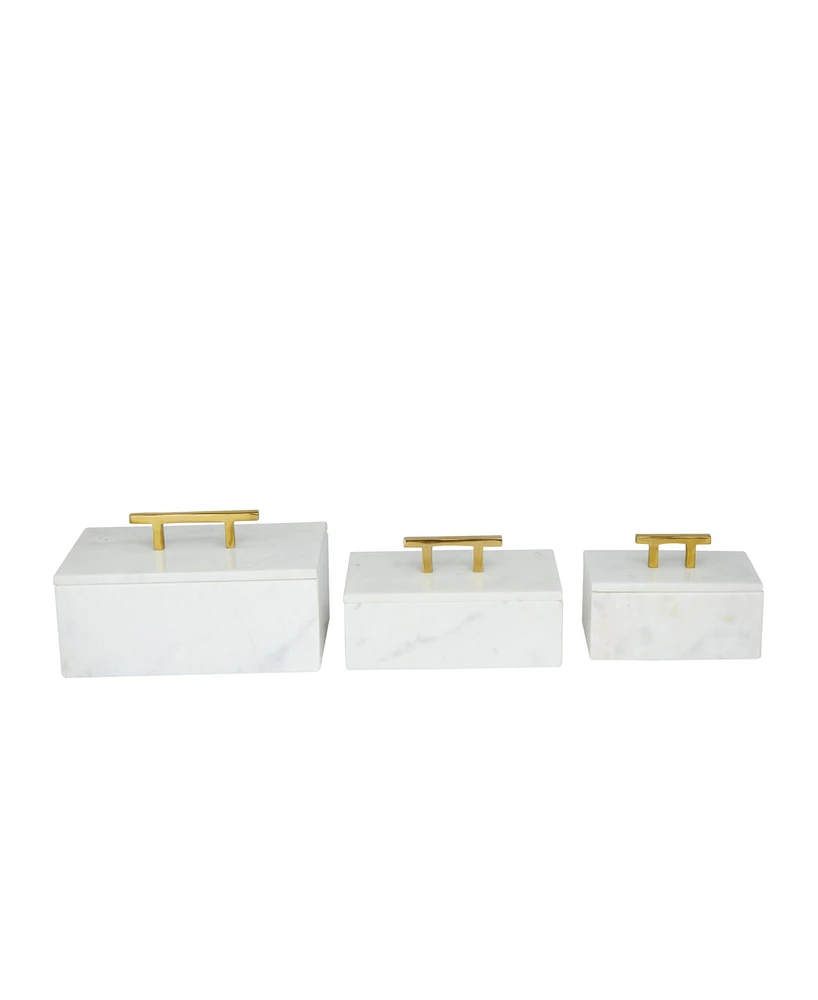 Rosemary Lane Real Marble Box with Gold-Tone Handle Set of 3 - 12", 10", 8" W