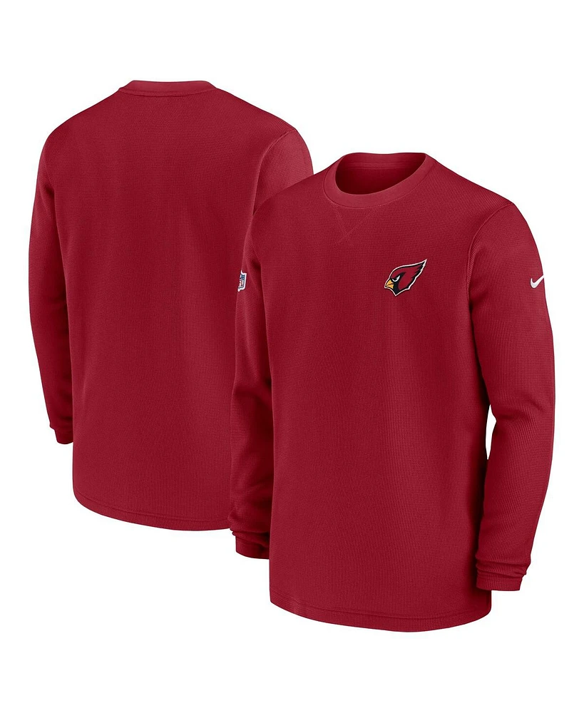 Men's Nike Cardinal Arizona Cardinals 2023 Sideline Throwback Heavy Brushed Waffle Long Sleeve Top