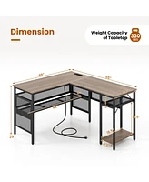 Reversible L-Shaped Computer Desk with Charging Station Adjustable Shelf Cpu Stand