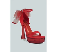 Womens Kiri Satin Clear High Heeled Bow Sandals