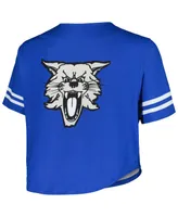 Women's Mitchell & Ness Royal Kentucky Wildcats Vault Cropped V-Neck Button-Up Shirt