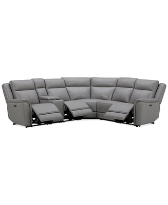 Addyson 117" 6-Pc. Leather Sectional with 3 Zero Gravity Recliners Power Headrests & 1 Console, Created for Macy's