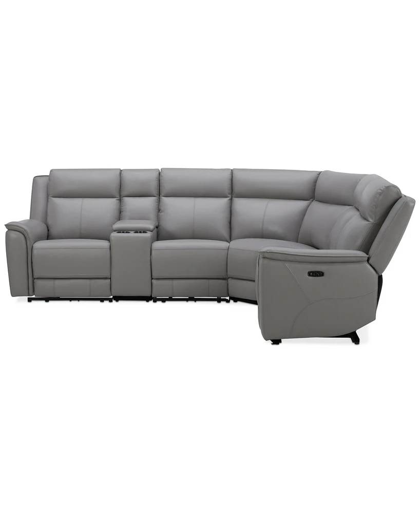 Addyson 117" 6-Pc. Leather Sectional with 3 Zero Gravity Recliners Power Headrests & 1 Console, Created for Macy's
