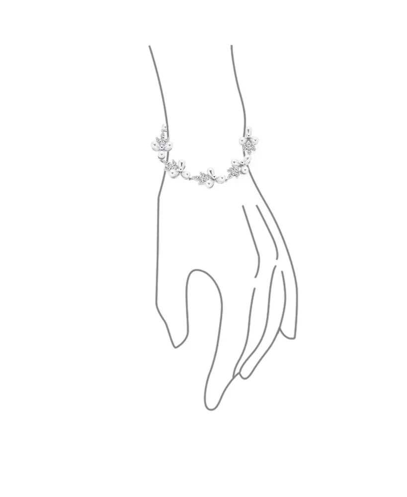 Bling Jewelry Multi Flowers Cz Leaf White Freshwater Cultured Pearl Bracelet 7 Inch