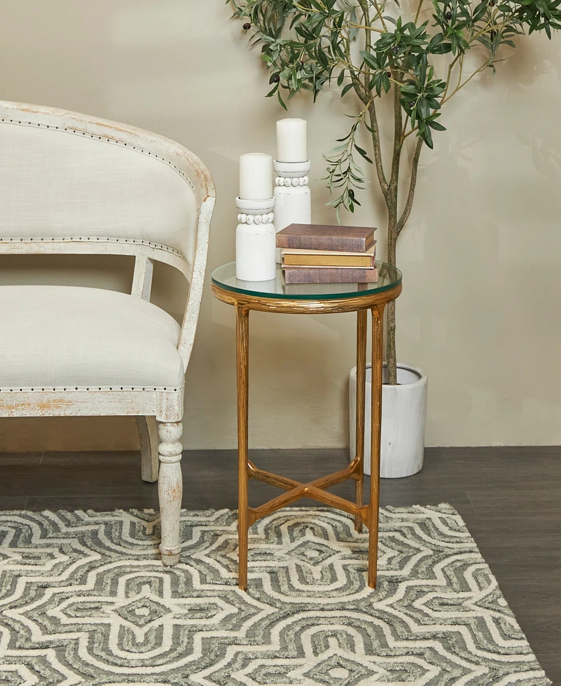 Rosemary Lane 18" x 18" x 23" Aluminum Textured Glass Tabletop Accent Table
