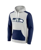Men's Fanatics Silver, Navy Seattle Seahawks Big and Tall Team Fleece Pullover Hoodie