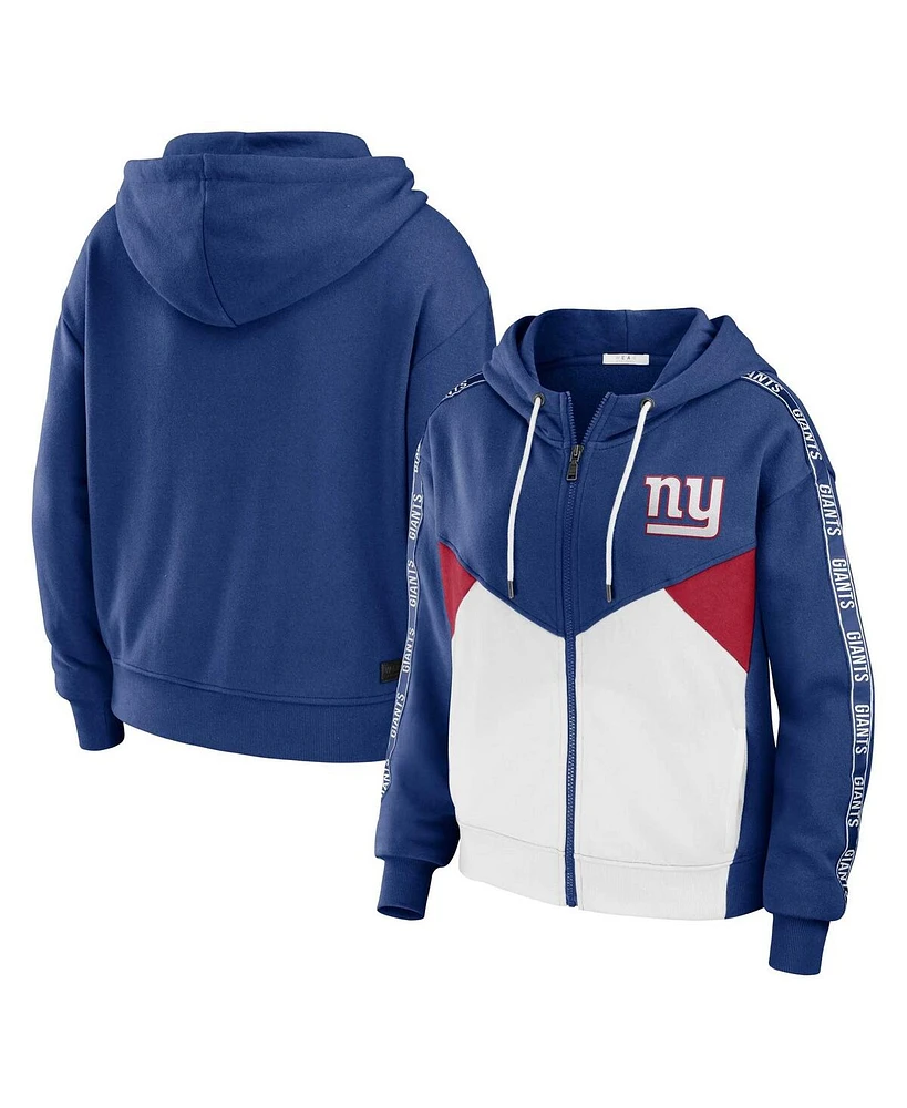 Women's Wear by Erin Andrews Royal, White New York Giants Plus Color Block Full-Zip Hoodie