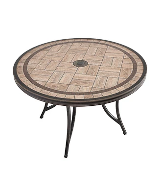 Mondawe 48" Round Aluminum Outdoor Patio Dining Table with Umbrella Hole