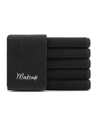 Host & Home Cotton Makeup Removal Wash Cloth With Embroidery (Pack of 6), 13x13, Black