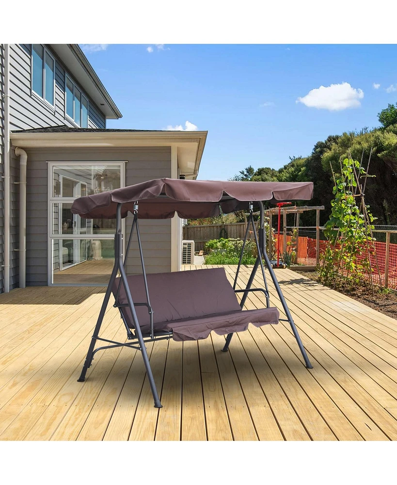 Mondawe Three Person Porch Swing Bench with Adjustable Canopy & Removable Seat Cushion