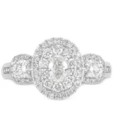Diamond Three Stone Double Halo Ring (1-1/2 ct. t.w.) in 14k White Gold
