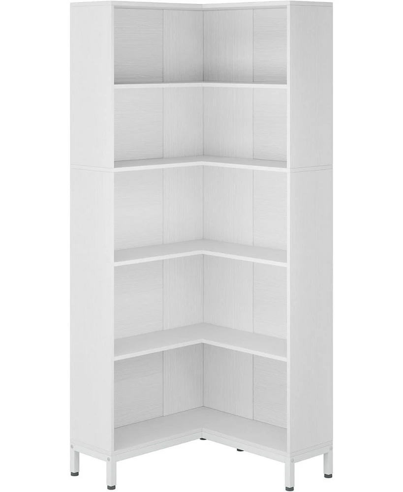Tribe signs 71 inches Corner Bookcase, 6-Tiers L-Shaped Bookshelf, Industrial Corner Etagere Bookcase, Tall Storage Display Rack, Wooden Large Freesta