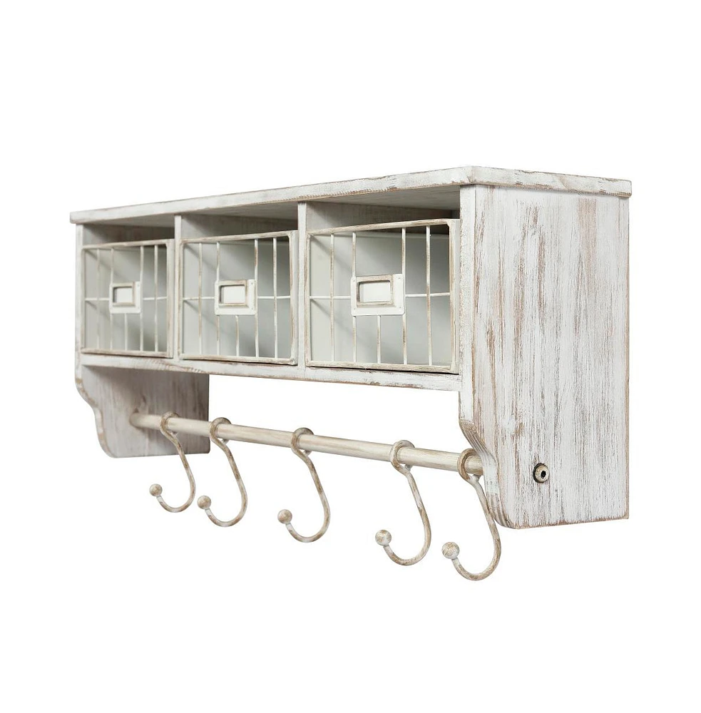 Rustic Coat Rack Wall Mounted Shelf With Hooks & Baskets, Entryway Organizer 5 And Cubbies