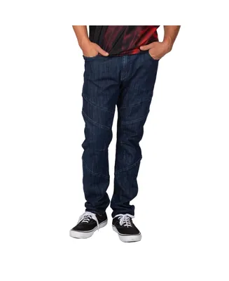 Men's Cut & Sewn Detail Curved Leg Slim Taper Moto Jeans