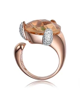 Sterling Silver with 18K Rose Gold Plated Pink Round Cubic Zirconia Solitaire Cocktail Ring
