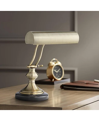 Traditional Piano Banker Desk Lamp 12" High Antique Brass Gold Metal Shade Adjustable Arm Decor for Living Room Bedroom House Bedside Nightstand