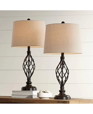 Annie Traditional Rustic Farmhouse Table Lamps 28" Tall Full Size Set of 2 Bronze Iron Scroll Tapered Cream Drum Shade for Living Room Bedroom Ho