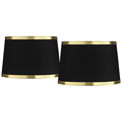 Set of 2 Hardback Tapered Drum Lamp Shades Black Medium 13" Top x 15" Bottom x 10" Slant Spider with Replacement Harp and Finial Fitting