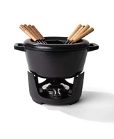 Alva Nori 2 Qt Enameled Cast Iron Fondue Set - Complete with 8 Wooden Forks & Adjustable Burner - Pfoa-Free Cheese, Chocolate & S'mores Pot