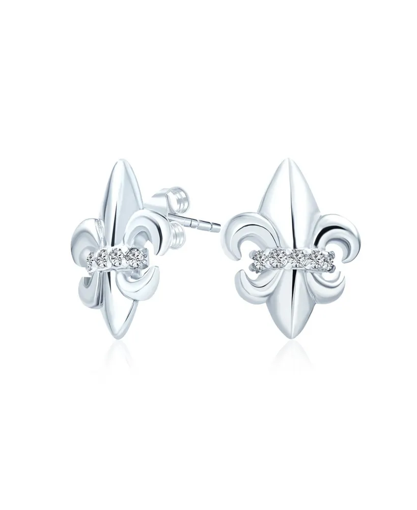 Bling Jewelry Spiritual Ancient Symbol Lily Flower Fleur De Lis Pave Cz Accent Fleur De Lis Stud Earrings Lightweight Cz Accent Sterling Silver