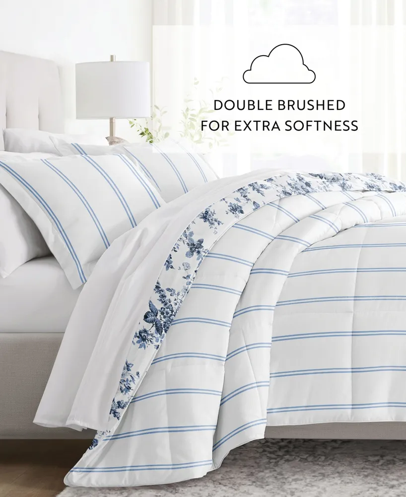 ienjoy Home Cabbage Rose Stripe 3-Piece Comforter Set