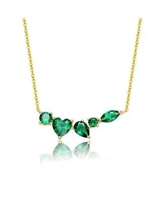 Sterling Silver 14k Yellow Gold Plated Mixed Cut Green Cubic Zirconia Cluster Necklace