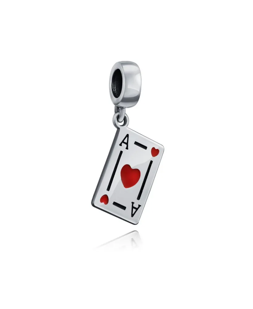 Bling Jewelry Travel Vacation Good Luck Casino Ace Of Hearts Poker Player Cards Dangle Charm Bead Red Heart Enamel Sterling Silver Fits European Brace