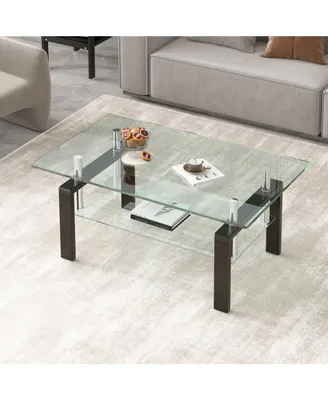 Tempered Clear Glass Coffee Table, 2-Layers Coffee Table Living Room Center Table