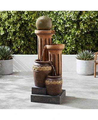 Sphere Jugs and Columns 50" High Large Rustic Indoor Outdoor Decor Faux Stone Floor Fountain with Light Led Standing Waterfall Water Feature for