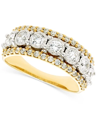 Diamond Three Row Band (1 ct. t.w.) in 14k Two-Tone Gold