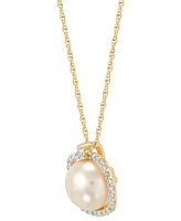 Honora Cultured Freshwater Pearl (8mm) & Diamond (1/10 ct. t.w.) Halo 18" Pendant Necklace in 14k Gold
